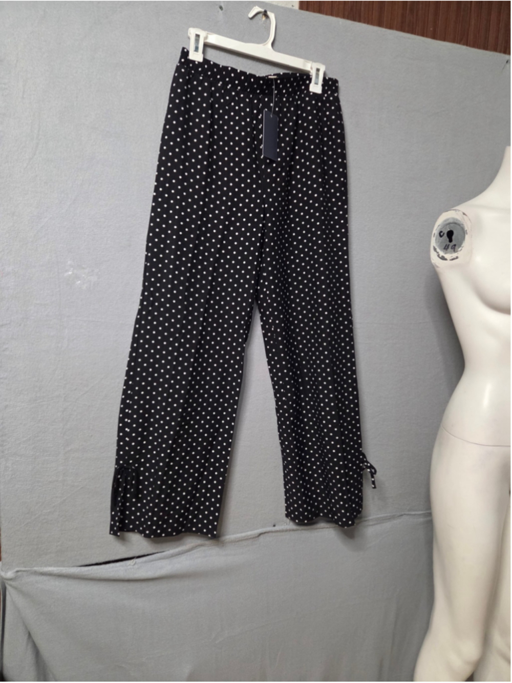 Women's Monteau Polka Dot Cropped Pants Black White Size L